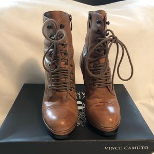 Vince Camuto Camel leather wedge lace up boots